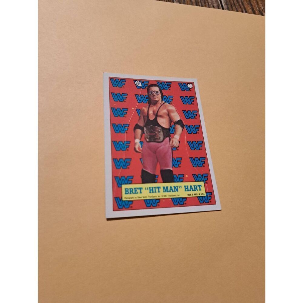 Vintage 1987 WWF Titan Sports Bret Hitman Hart Sticker Puzzle Back Trading Card
